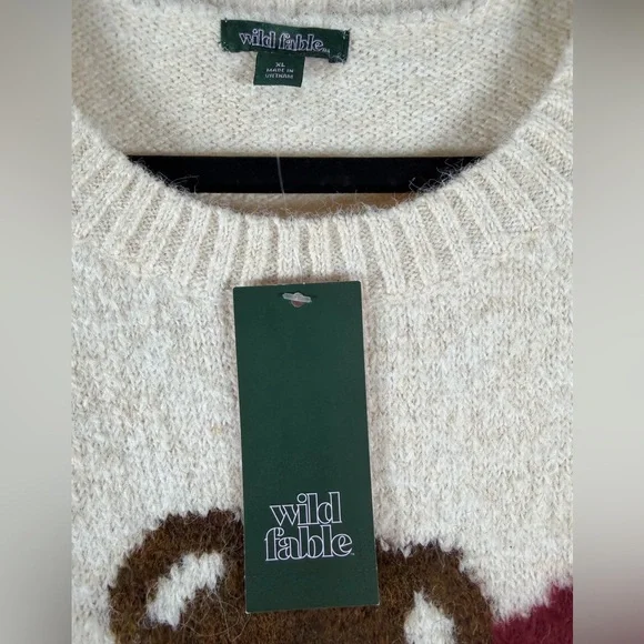 Wild Fable Womens Crewneck Pullover Sweater Teddy Bear Ski Cream Size XL NEW - Picture 5 of 9